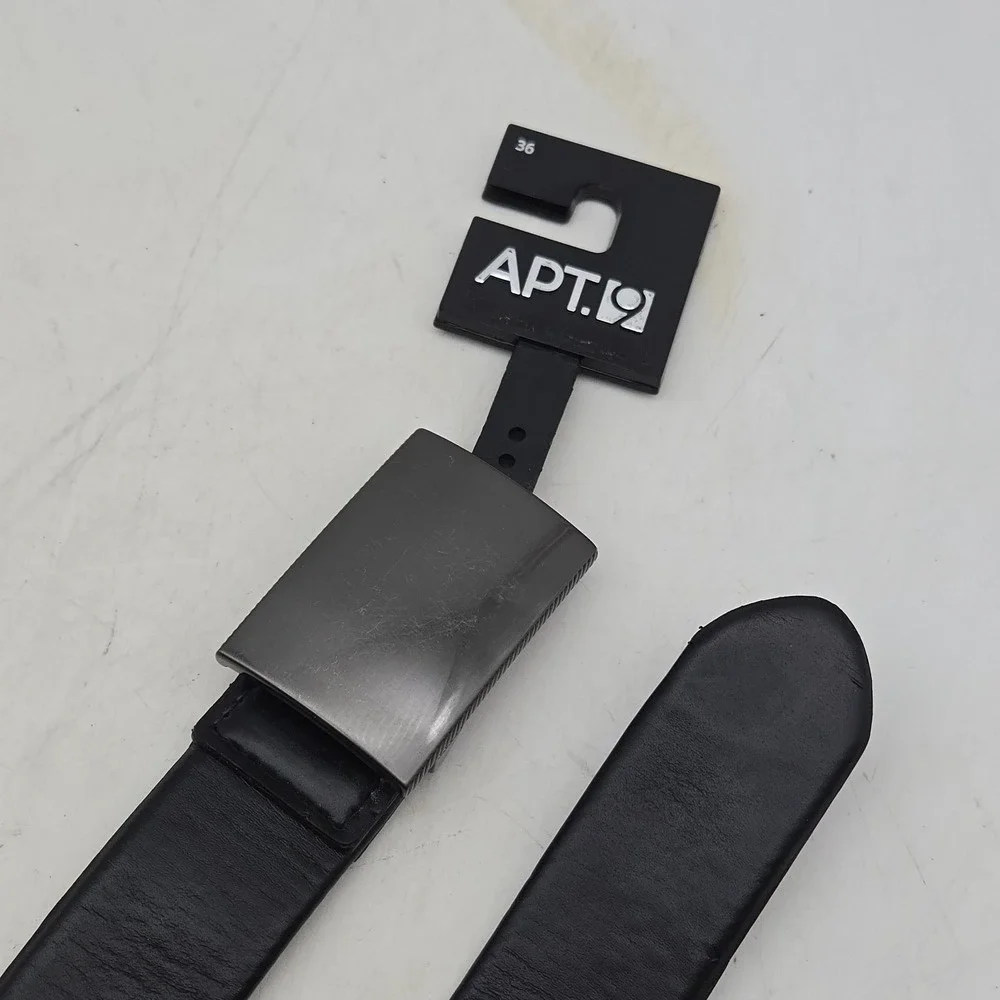 Apt. 9 Belt Black Syn Leather Mens 34-36 Gunmetal Nickel Buckle New